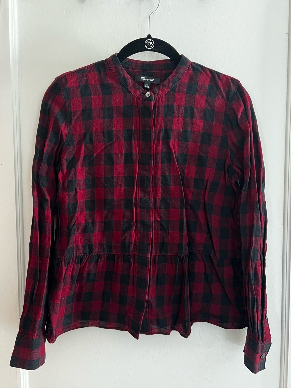 Madewell | Size XS | Red & Black Buffalo Plaid Button-Front Peplum Shirt